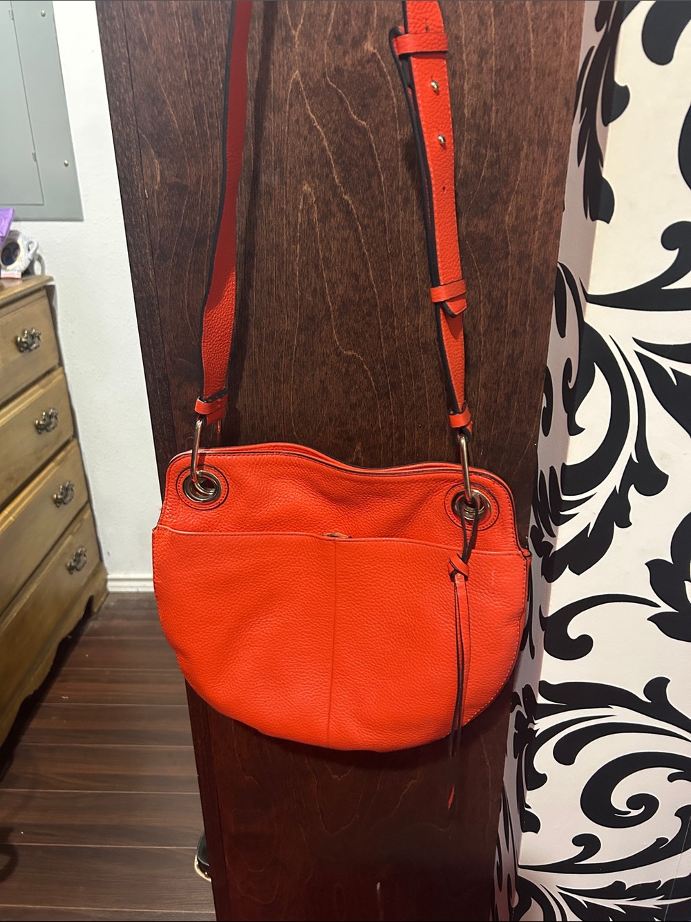 Vince Camuto Bright Orange Pebbled Leather Shoulder Bag